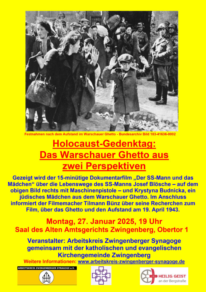 Ein jüdischer Junge, der sich im April 1943 während des Aufstands im Warschauer Ghetto versteckt hat, stellt sich der SS. Rechts im Bild mit der Maschinenpistole der SS-Unterscharführer Josef Blösche, um den es auch in dem Dokumentarfilm geht. (Copyright: Bundesarchiv Bild 183-41636-0002)